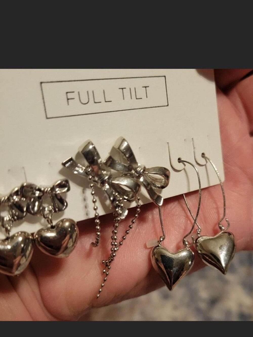 🌈5 For $20🌈Full Tilt Silver Heart & Bow Earring Set